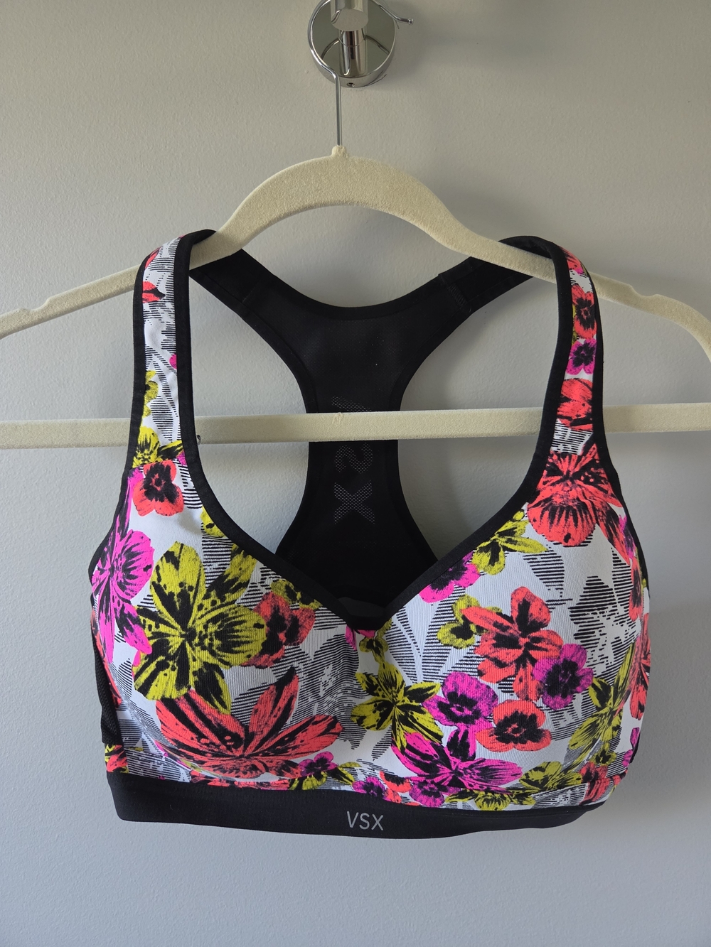 Victoria's Secret Neon Floral Racerback Sports Bra - Pink, Yellow & Black